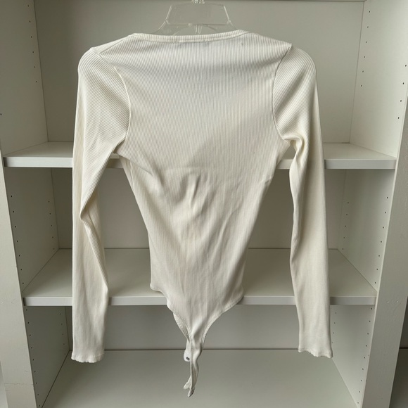 LULUS White Always Aesthetic Ivory Ribbed Long Sleeve Bodysuit - Picture 7 of 7